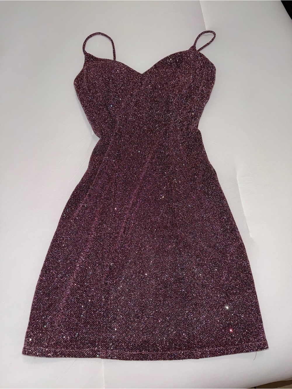 May Queen Sparkle Spaghetti-Strap Mini Dress - Plum